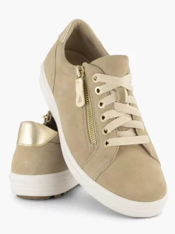 Medicus Beige Leren Comfort Sneaker-Dames Comfort Schoenen