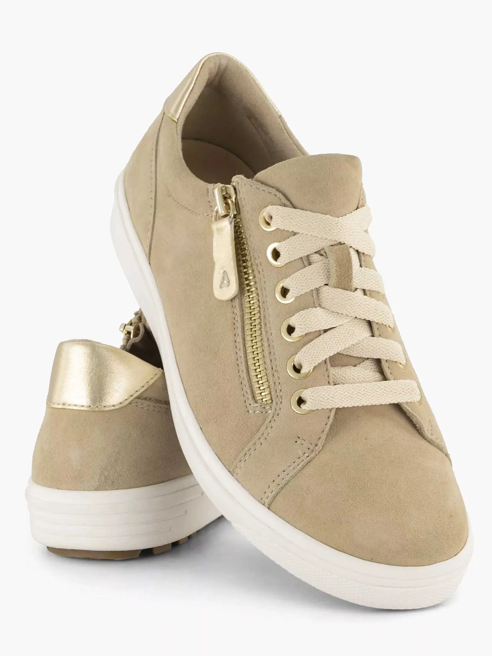 Medicus Beige Leren Comfort Sneaker-Dames Comfort Schoenen