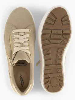 Medicus Beige Leren Comfort Sneaker-Dames Comfort Schoenen