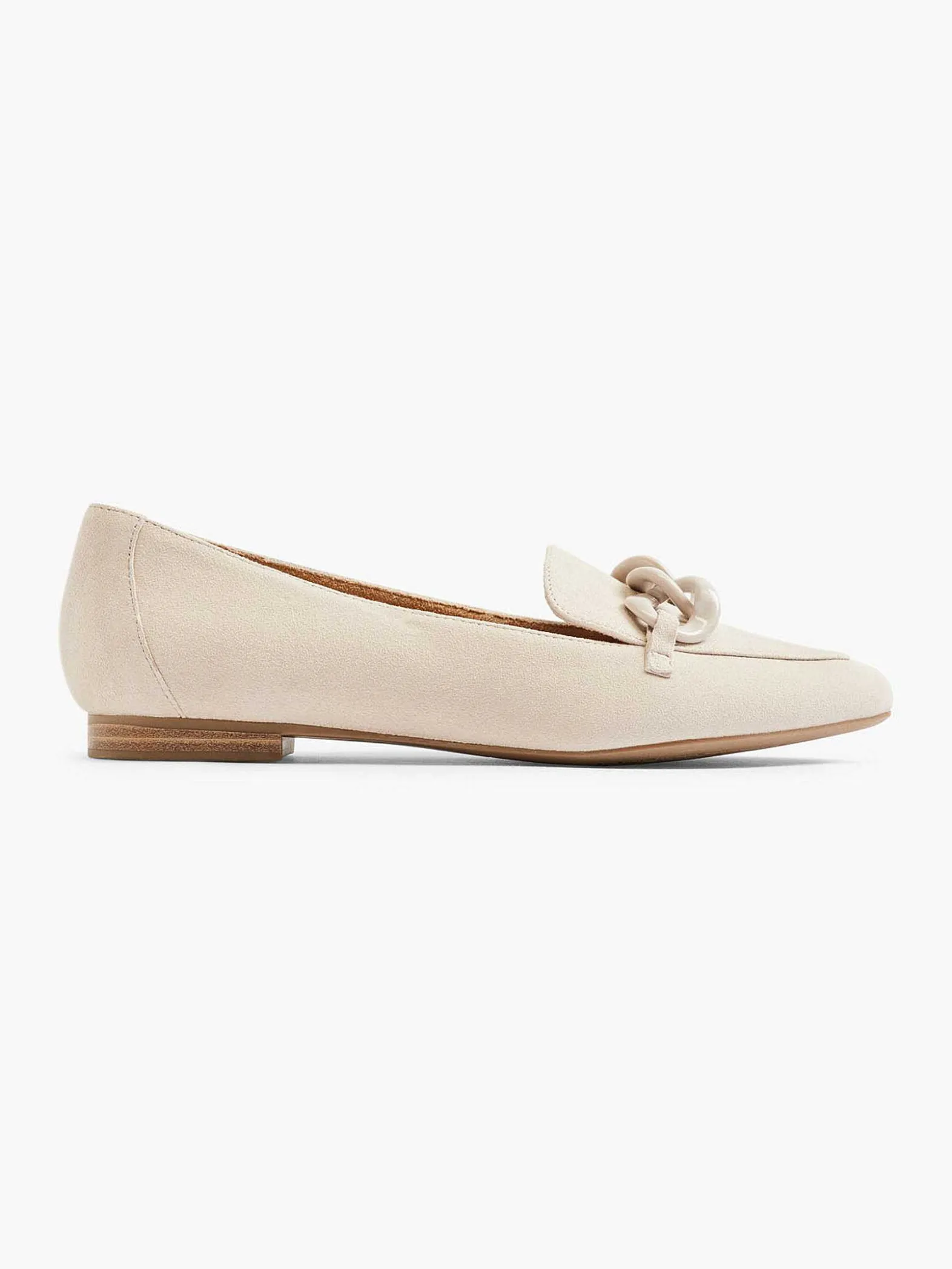 5th Avenue Beige Leren Loafer Sierketting-Dames Instappers