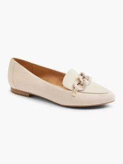 5th Avenue Beige Leren Loafer Sierketting-Dames Instappers