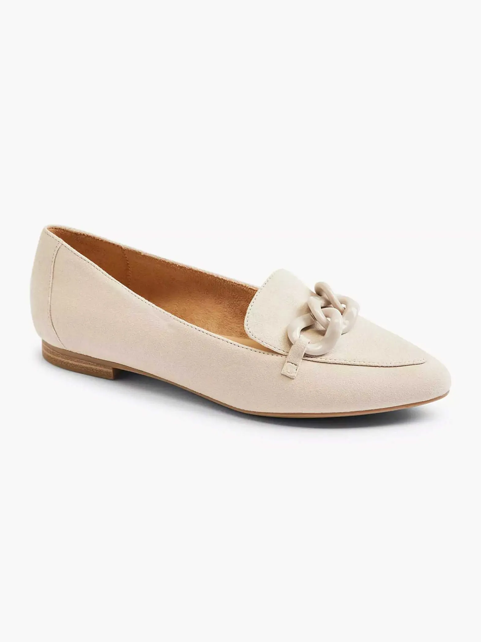 5th Avenue Beige Leren Loafer Sierketting-Dames Instappers