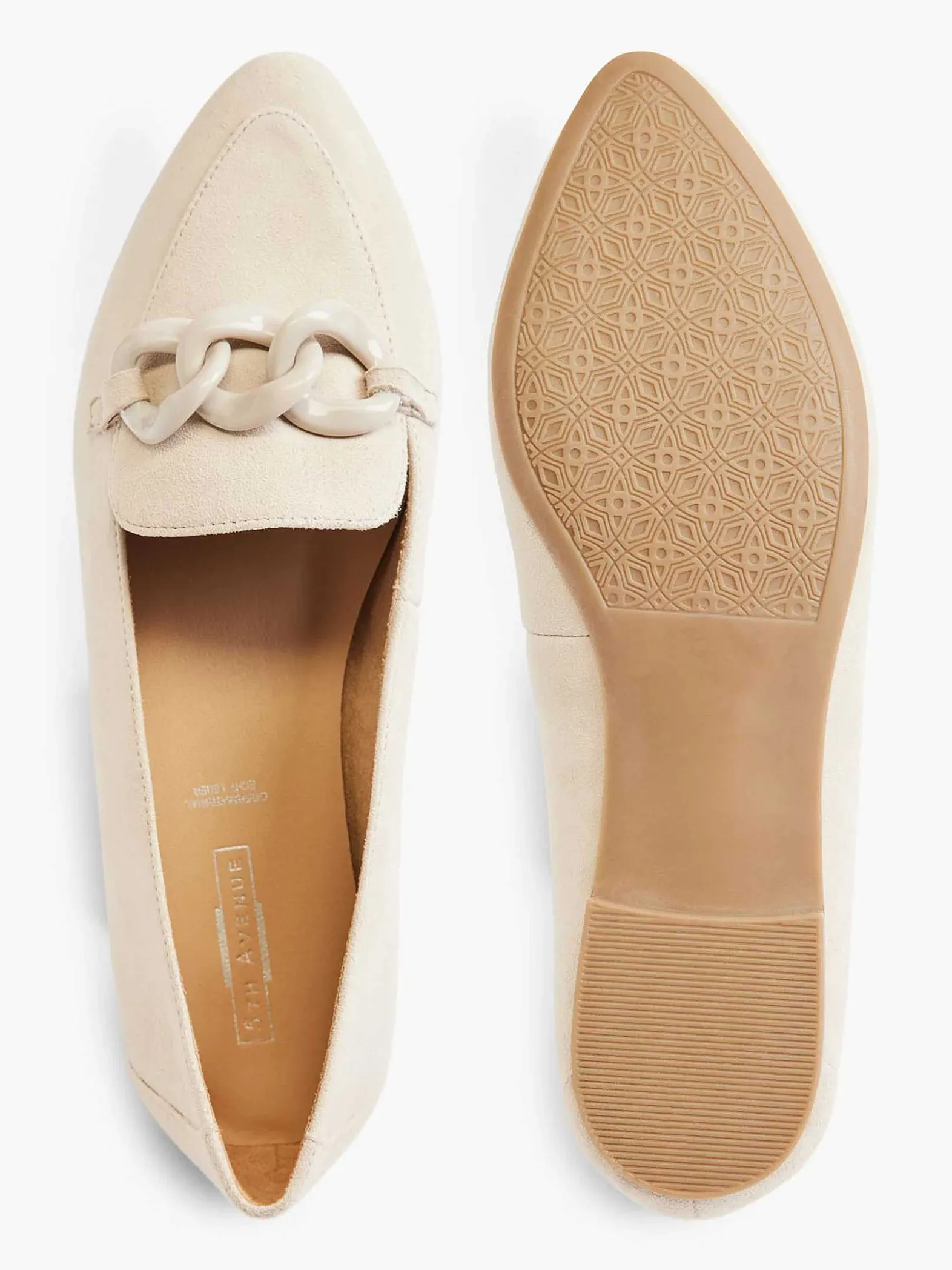 5th Avenue Beige Leren Loafer Sierketting-Dames Instappers