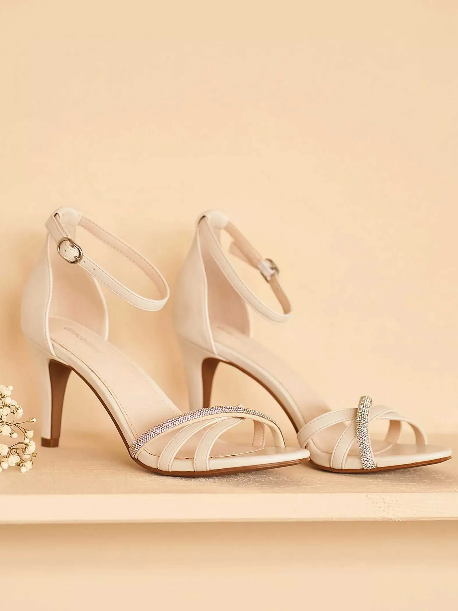 Graceland Beige Sandalette Steentjes-Dames Hoge Hakken