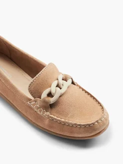 5th Avenue Beige Suede Instapper Sierketting-Dames Instappers