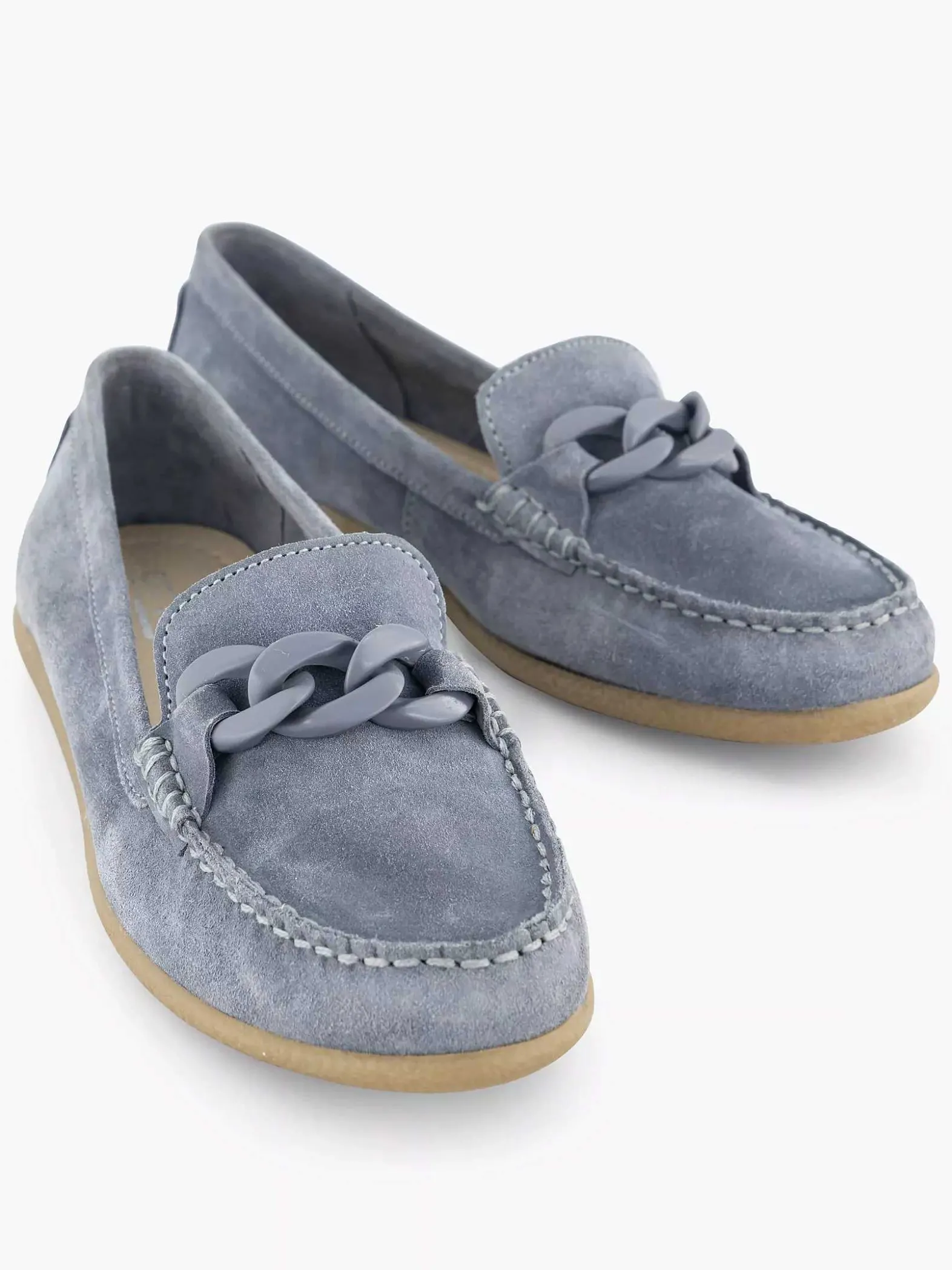 5th Avenue Blauwe Suede Instapper Sierketting-Dames Instappers