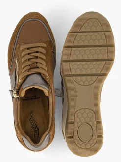 Medicus Bruine Leren Comfort Sneaker-Dames Comfort Schoenen