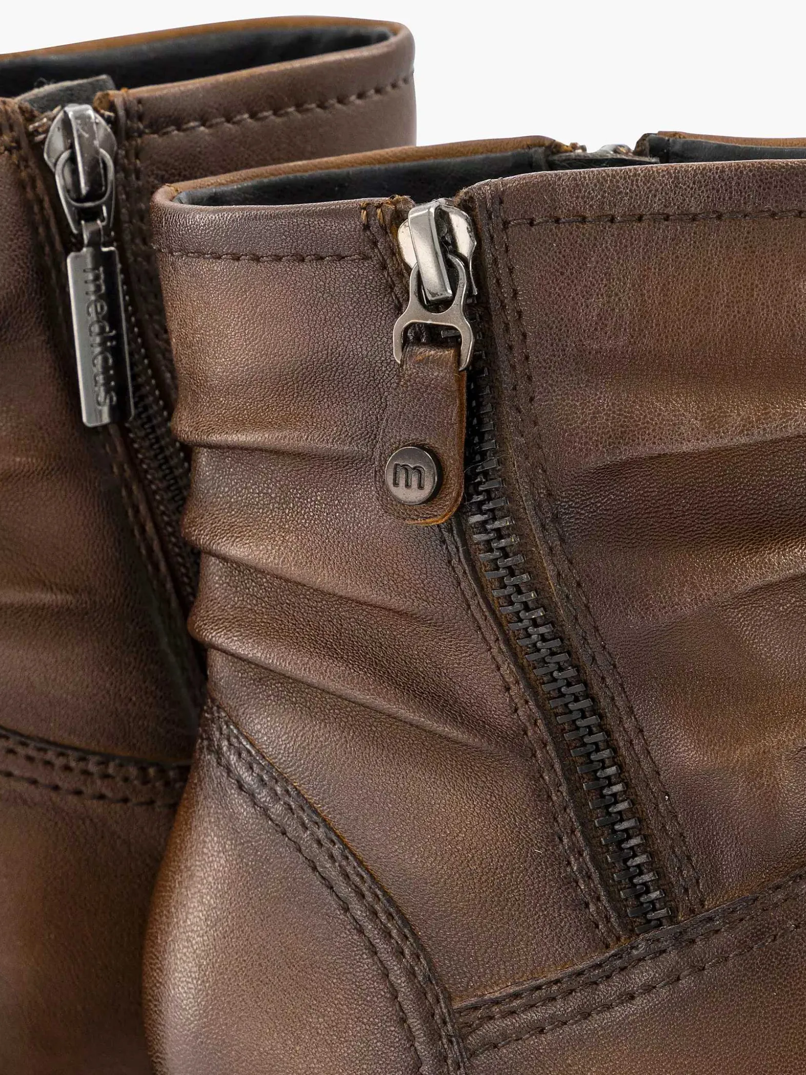 Medicus Donkerbruine Leren Comfort Enkellaars Hak-Dames Enkellaarzen & Boots