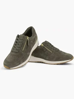 Medicus Donkergroene Leren Comfort Sneaker-Dames Comfort Schoenen