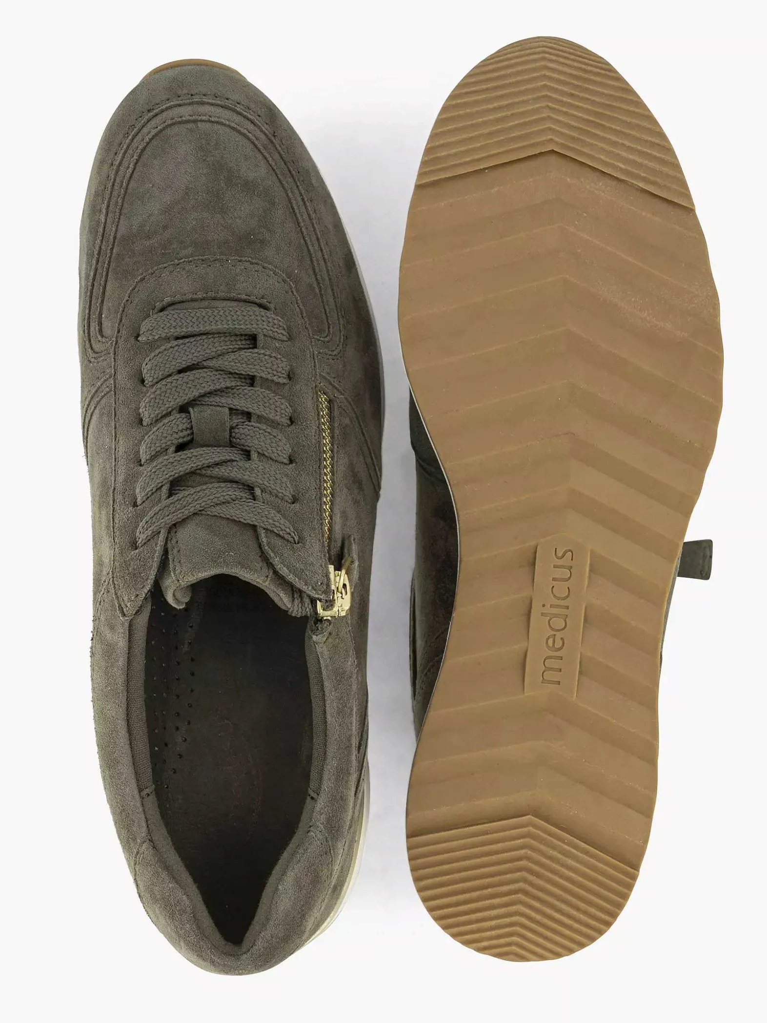 Medicus Donkergroene Leren Comfort Sneaker-Dames Comfort Schoenen