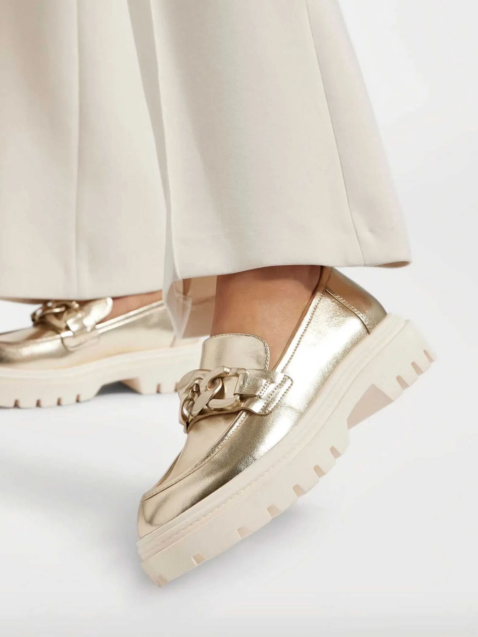 Oxmox Gouden Metallic Chunky Loafer-Dames Instappers