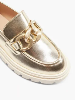 Oxmox Gouden Metallic Chunky Loafer-Dames Instappers