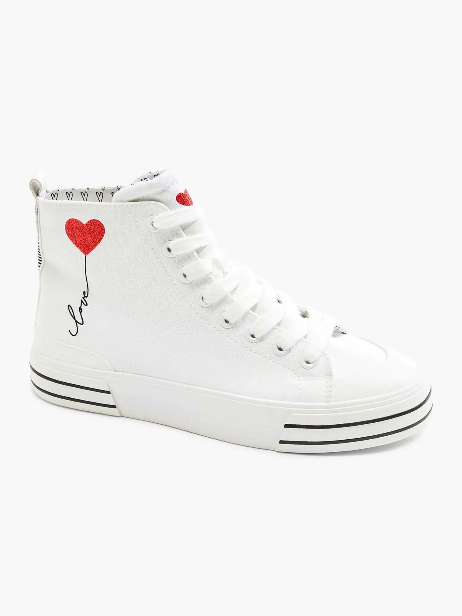 Graceland Witte Hoge Canvas Sneaker Hartje-Dames Sneakers
