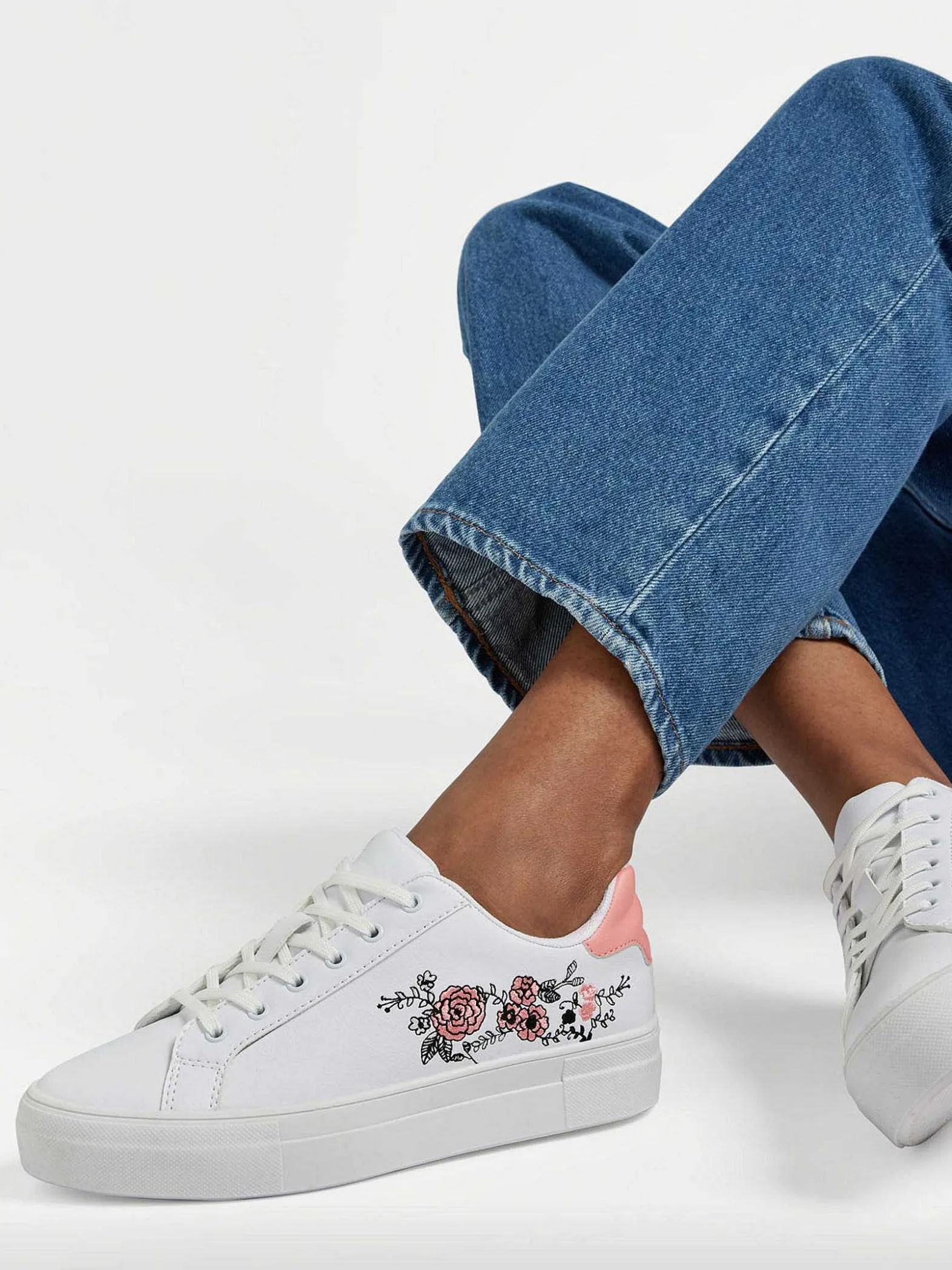 Graceland Witte Sneaker Roze Bloemen-Dames Sneakers
