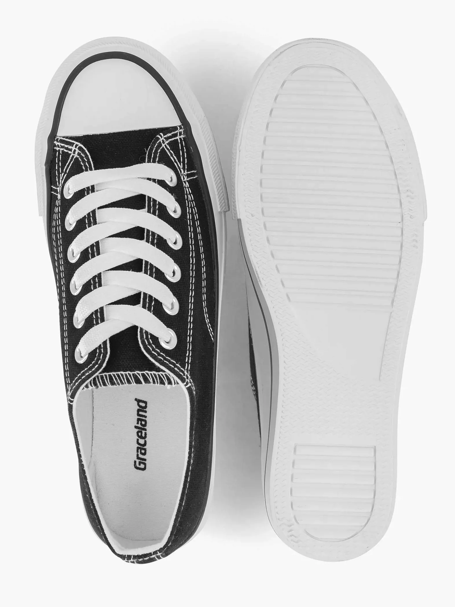 Graceland Zwarte Canvas Sneaker-Dames Sneakers
