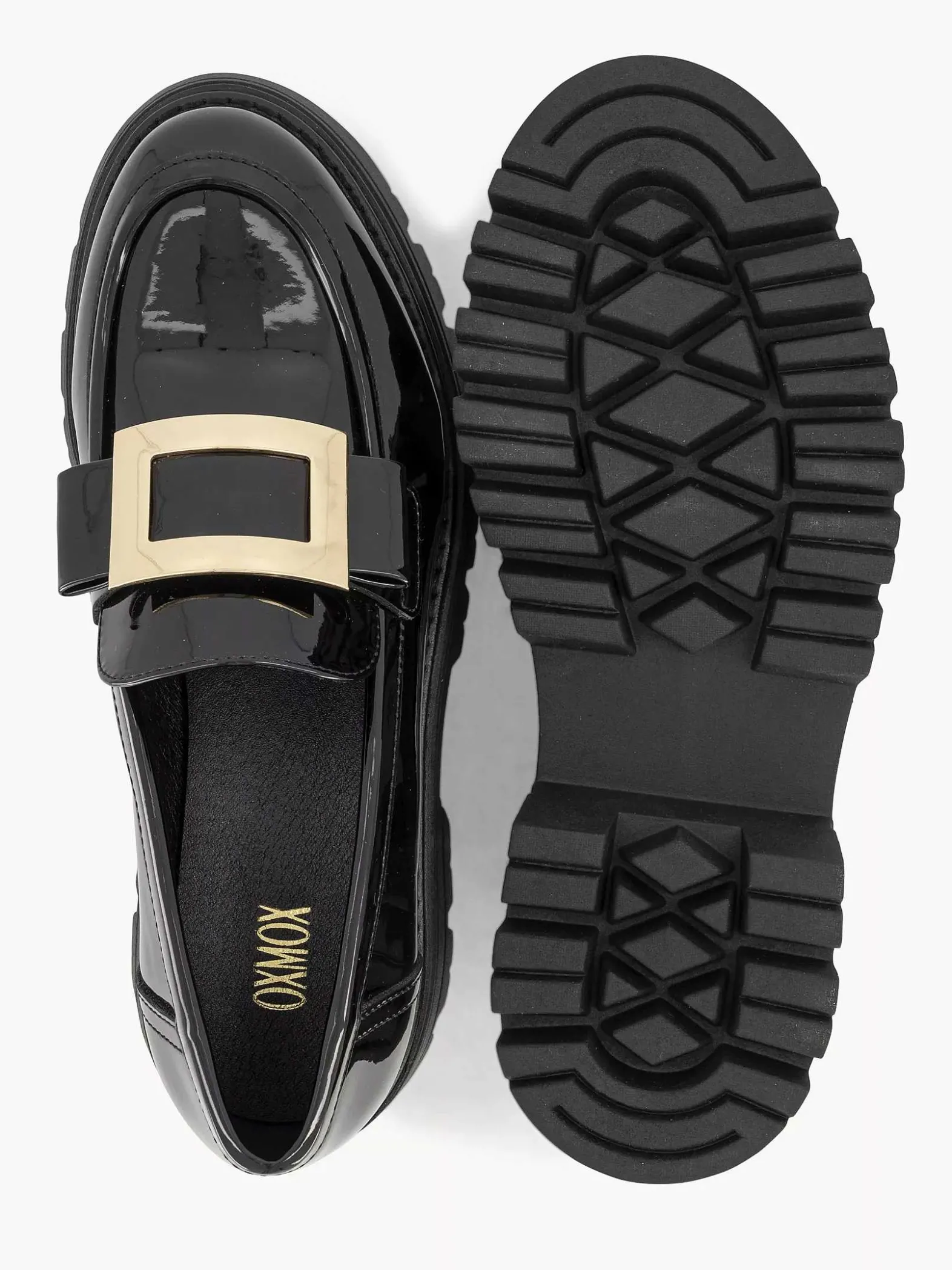Oxmox Zwarte Chunky Loafer Lak-Dames Instappers