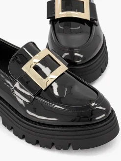 Oxmox Zwarte Chunky Loafer Lak-Dames Instappers