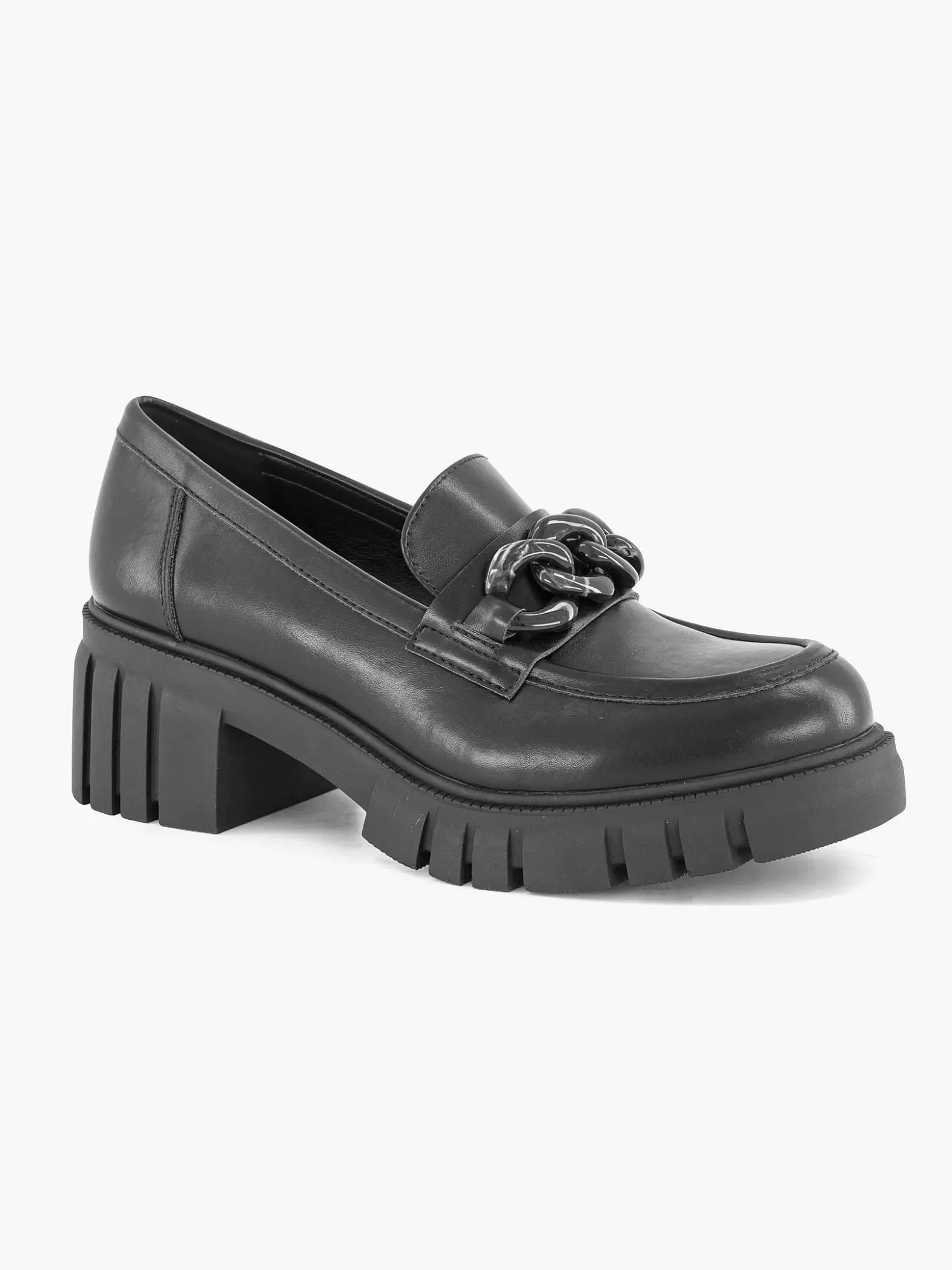 Oxmox Zwarte Chunky Loafer Sietketting-Dames Instappers