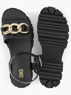 Oxmox Zwarte Chunky Sandaal Sierketting-Dames Sandalen