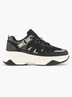 Oxmox Zwarte Chunky Sneaker Panterprint-Dames Sneakers