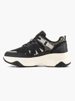 Oxmox Zwarte Chunky Sneaker Panterprint-Dames Sneakers