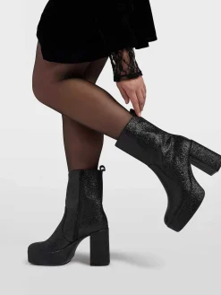 Oxmox Zwarte Enkellaars Hak Glitters-Dames Enkellaarzen & Boots