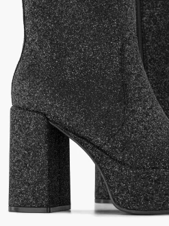 Oxmox Zwarte Enkellaars Hak Glitters-Dames Enkellaarzen & Boots