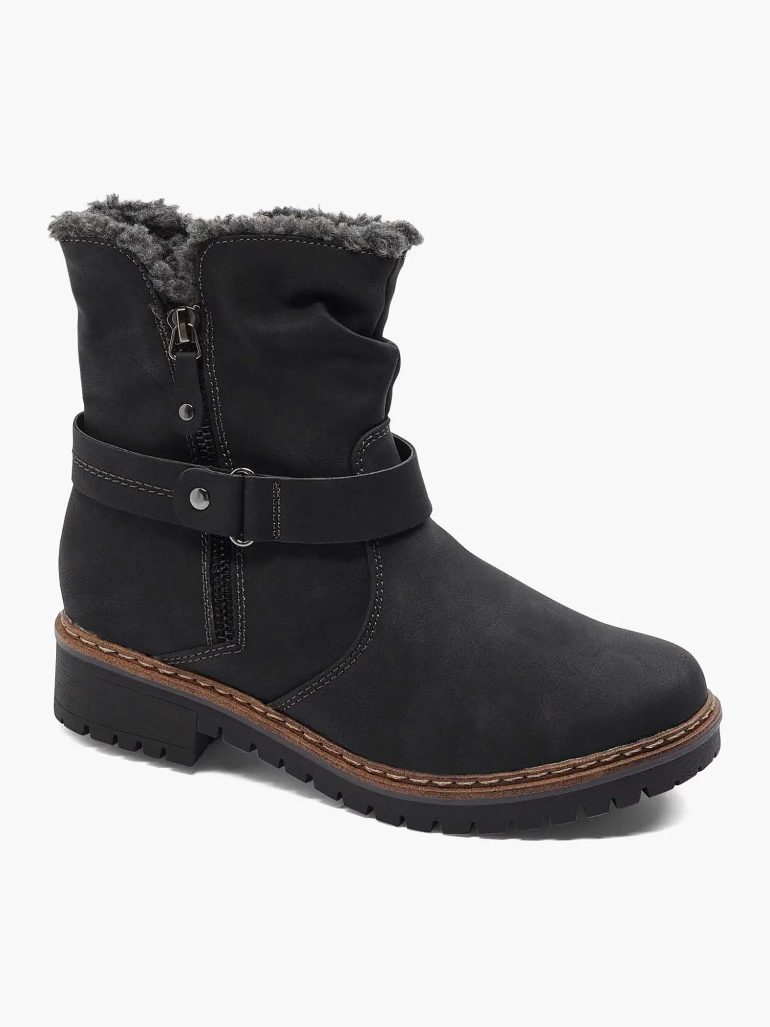 Easy Street Zwarte Enkellaars Warm Gevoerd-Dames Comfort Schoenen