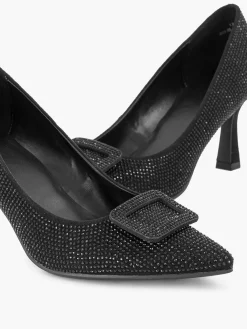 Graceland Zwarte Glitter Pump Gesp-Dames Hoge Hakken