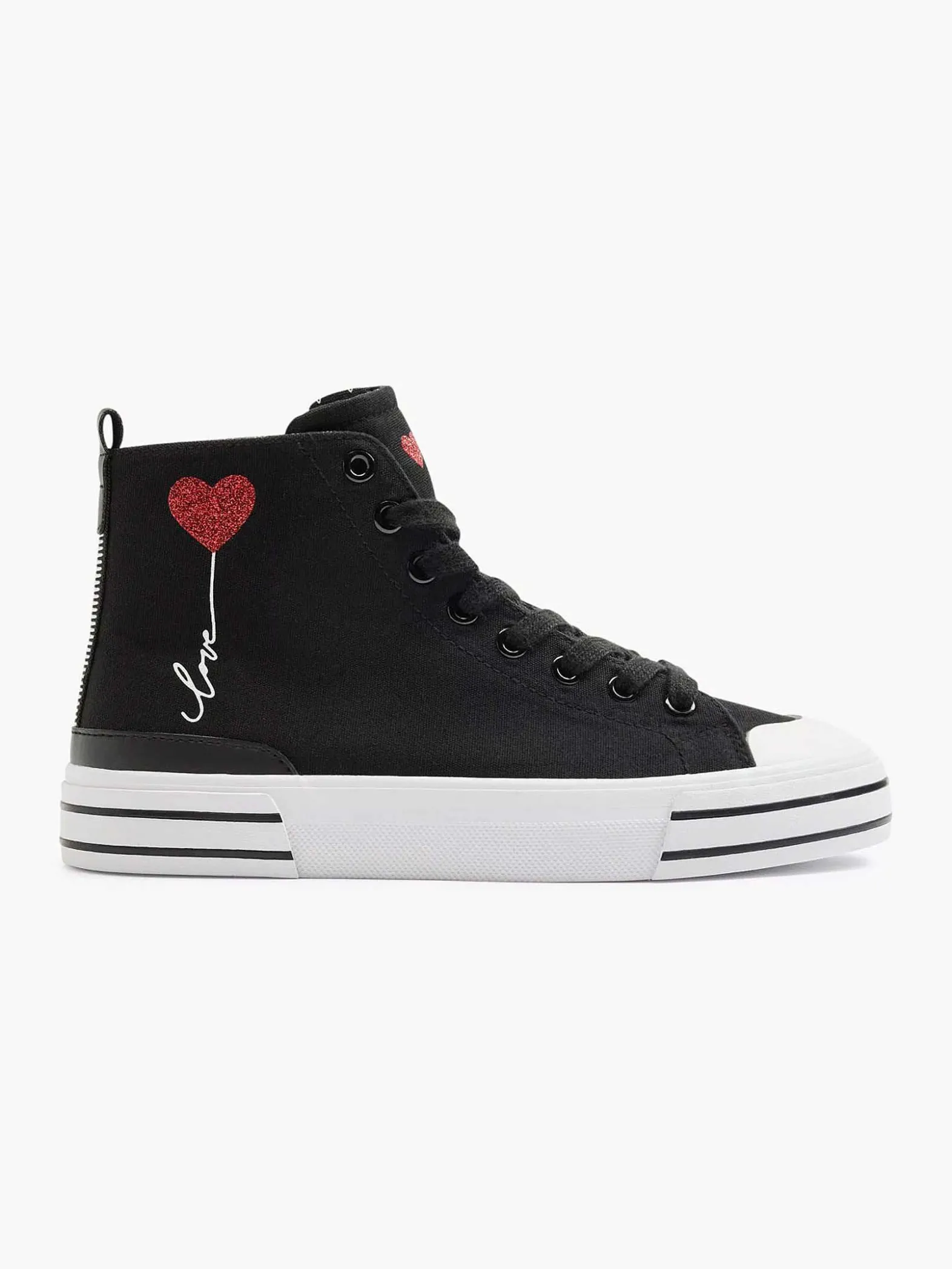 Graceland Zwarte Hoge Canvas Sneaker Hartje-Dames Sneakers