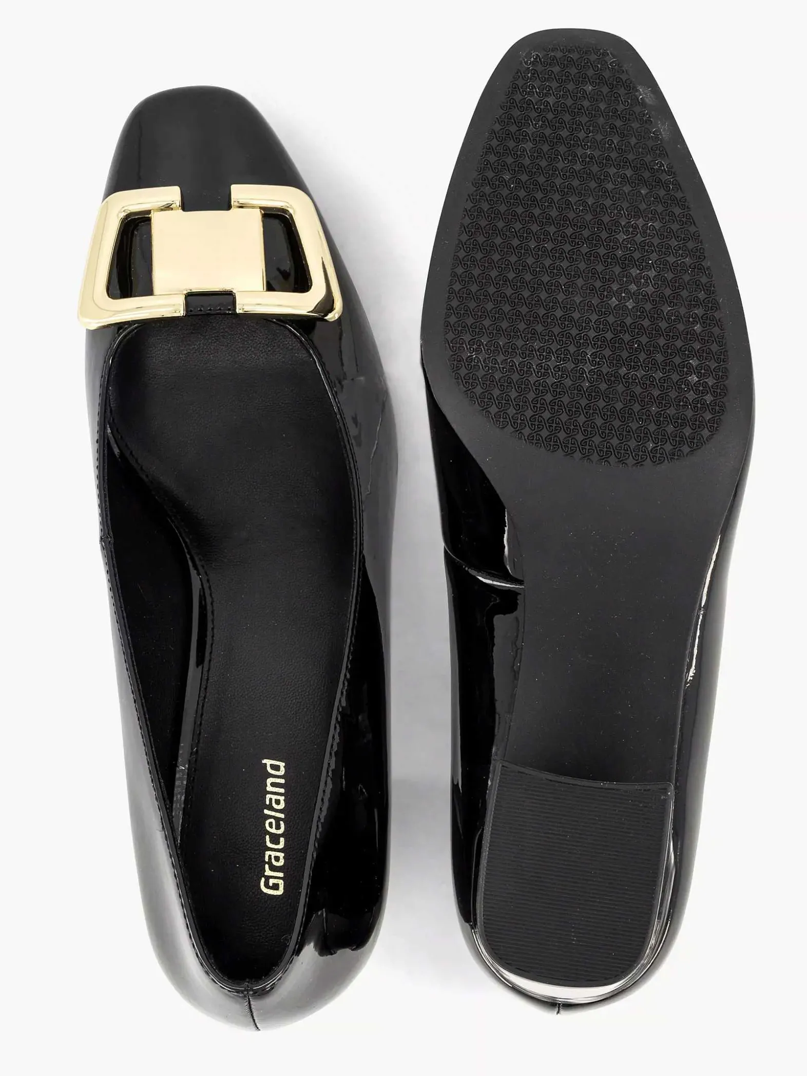 Graceland Zwarte Lak Pump Siergesp-Dames Pumps