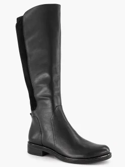 Medicus Zwarte Lange Leren Comfort Laars Elastiek-Dames Comfort Schoenen