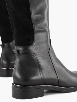 Medicus Zwarte Lange Leren Comfort Laars Elastiek-Dames Comfort Schoenen