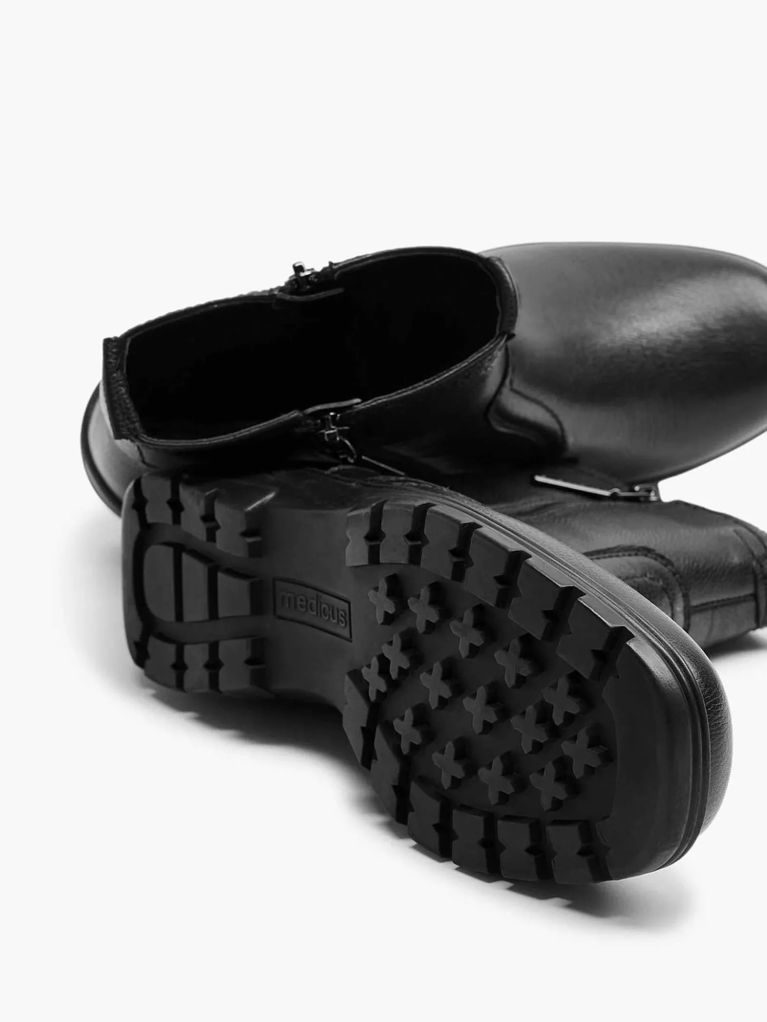 Medicus Zwarte Leren Comfort Enkelboot-Dames Comfort Schoenen