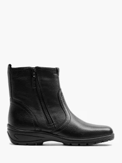 Medicus Zwarte Leren Comfort Enkelboot-Dames Comfort Schoenen