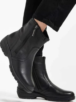 Medicus Zwarte Leren Comfort Enkelboot-Dames Comfort Schoenen