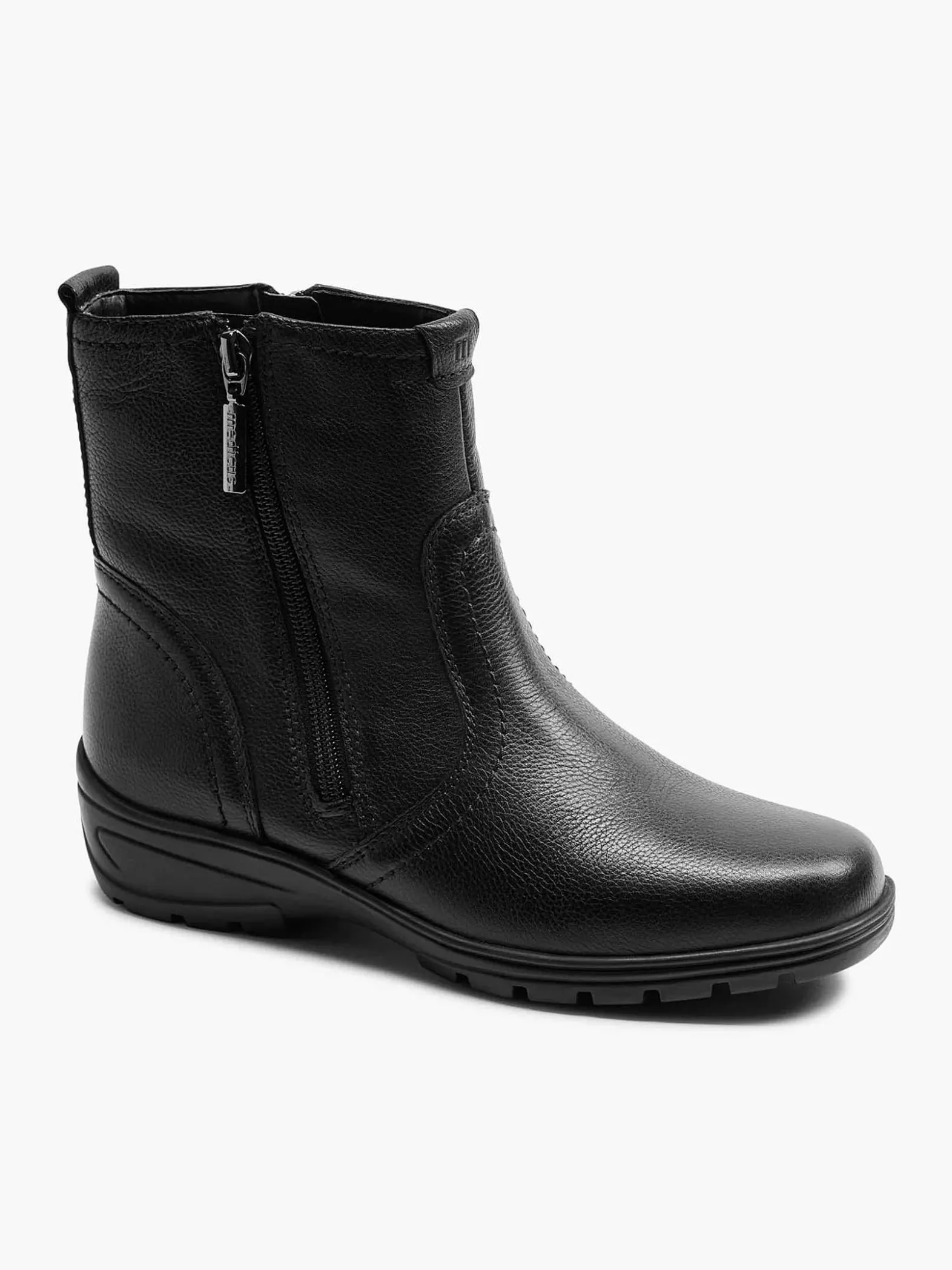 Medicus Zwarte Leren Comfort Enkelboot-Dames Comfort Schoenen