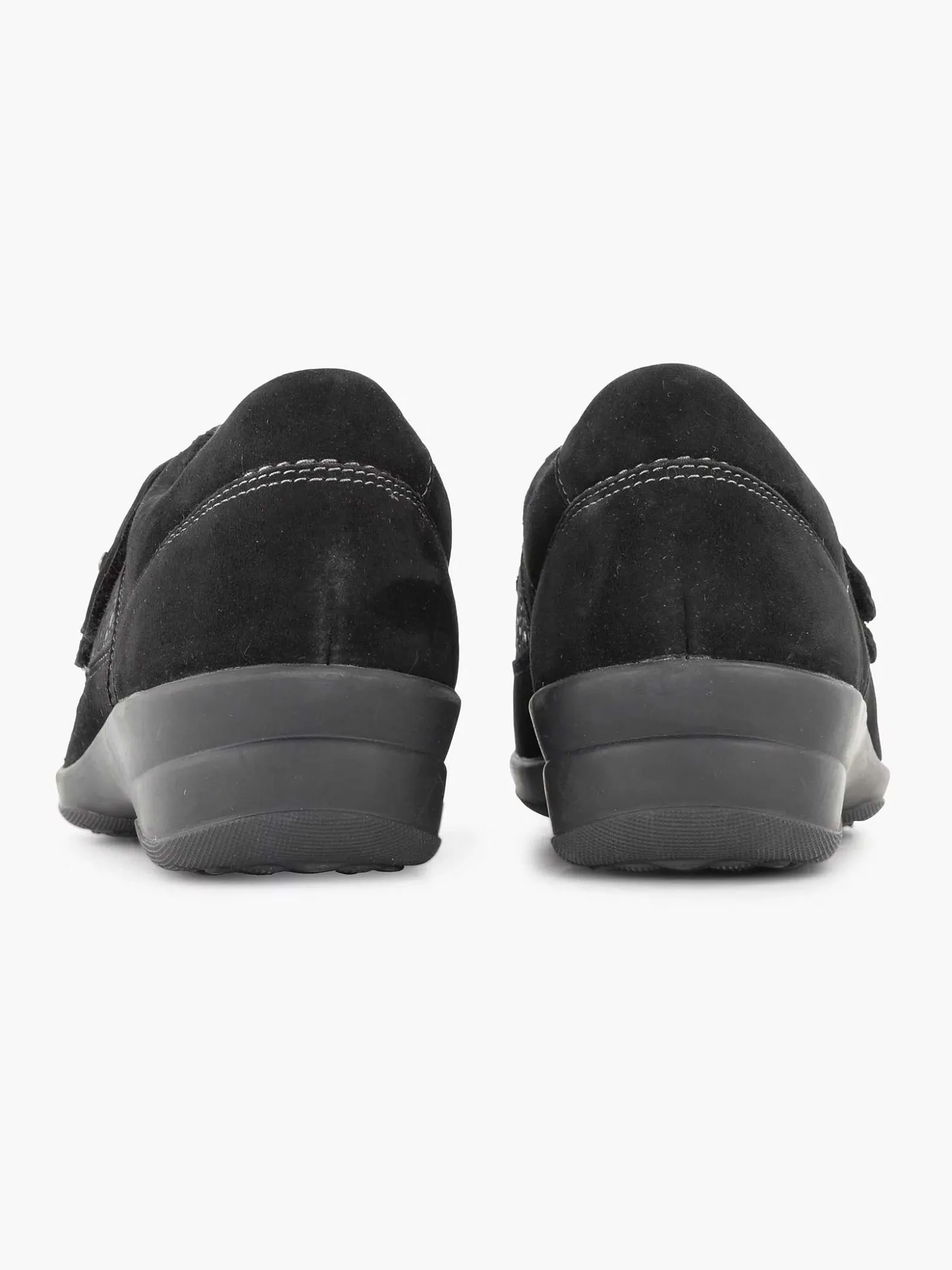 Medicus Zwarte Leren Comfort Instapper Klittenband-Dames Comfort Schoenen