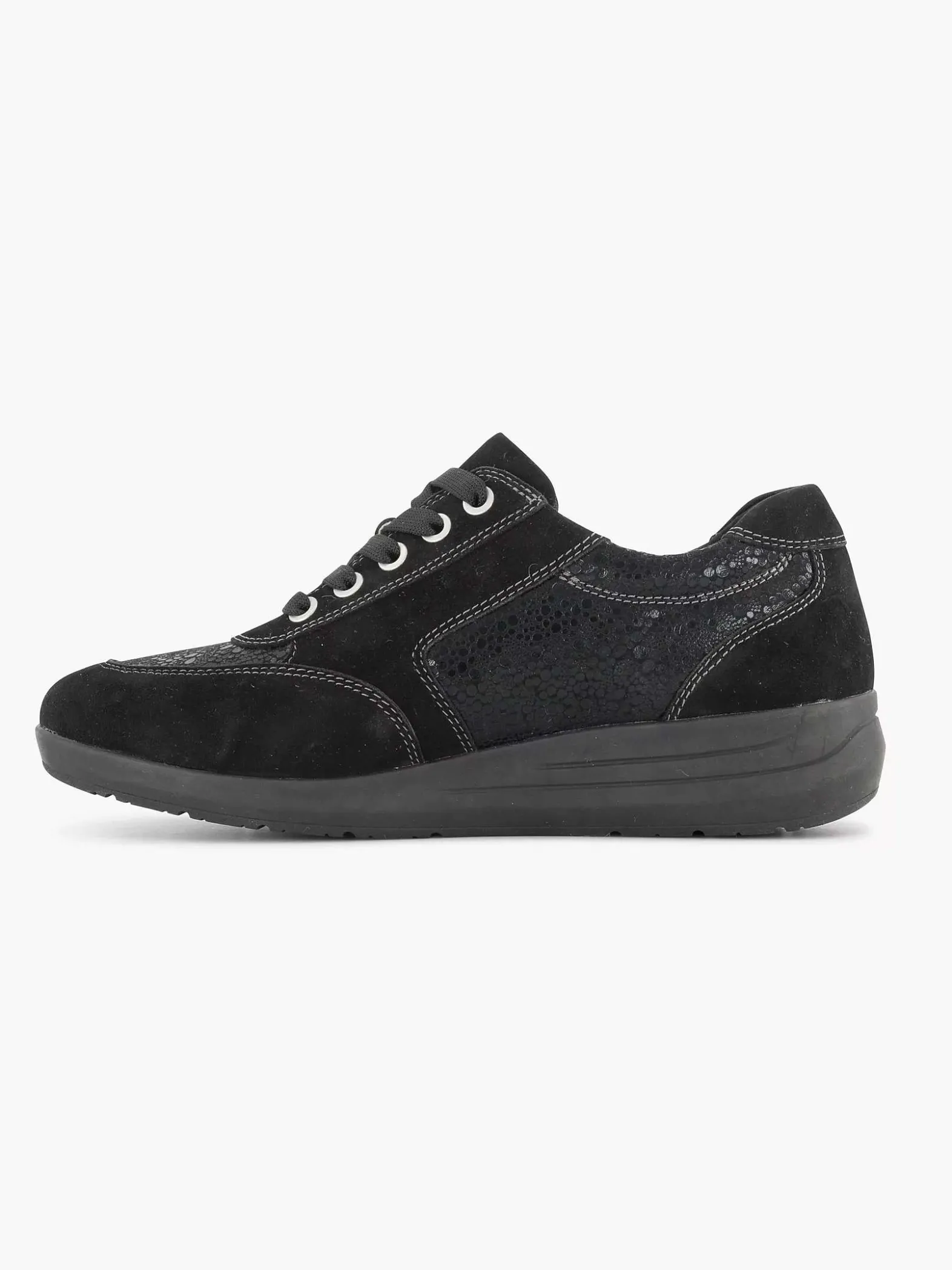 Medicus Zwarte Leren Comfort Sneaker-Dames Comfort Schoenen