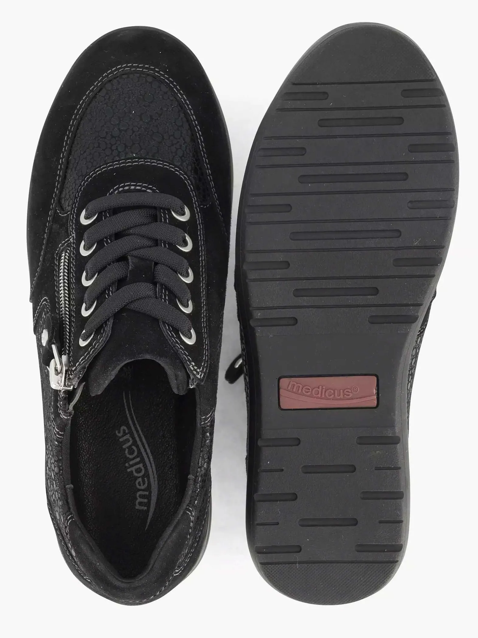 Medicus Zwarte Leren Comfort Sneaker-Dames Comfort Schoenen