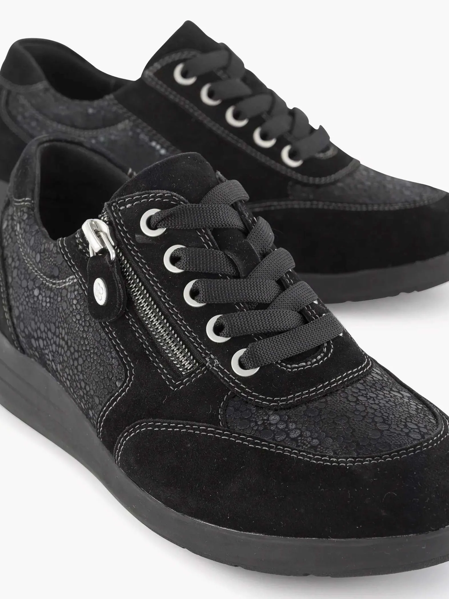 Medicus Zwarte Leren Comfort Sneaker-Dames Comfort Schoenen