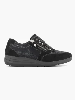 Medicus Zwarte Leren Comfort Sneaker-Dames Comfort Schoenen