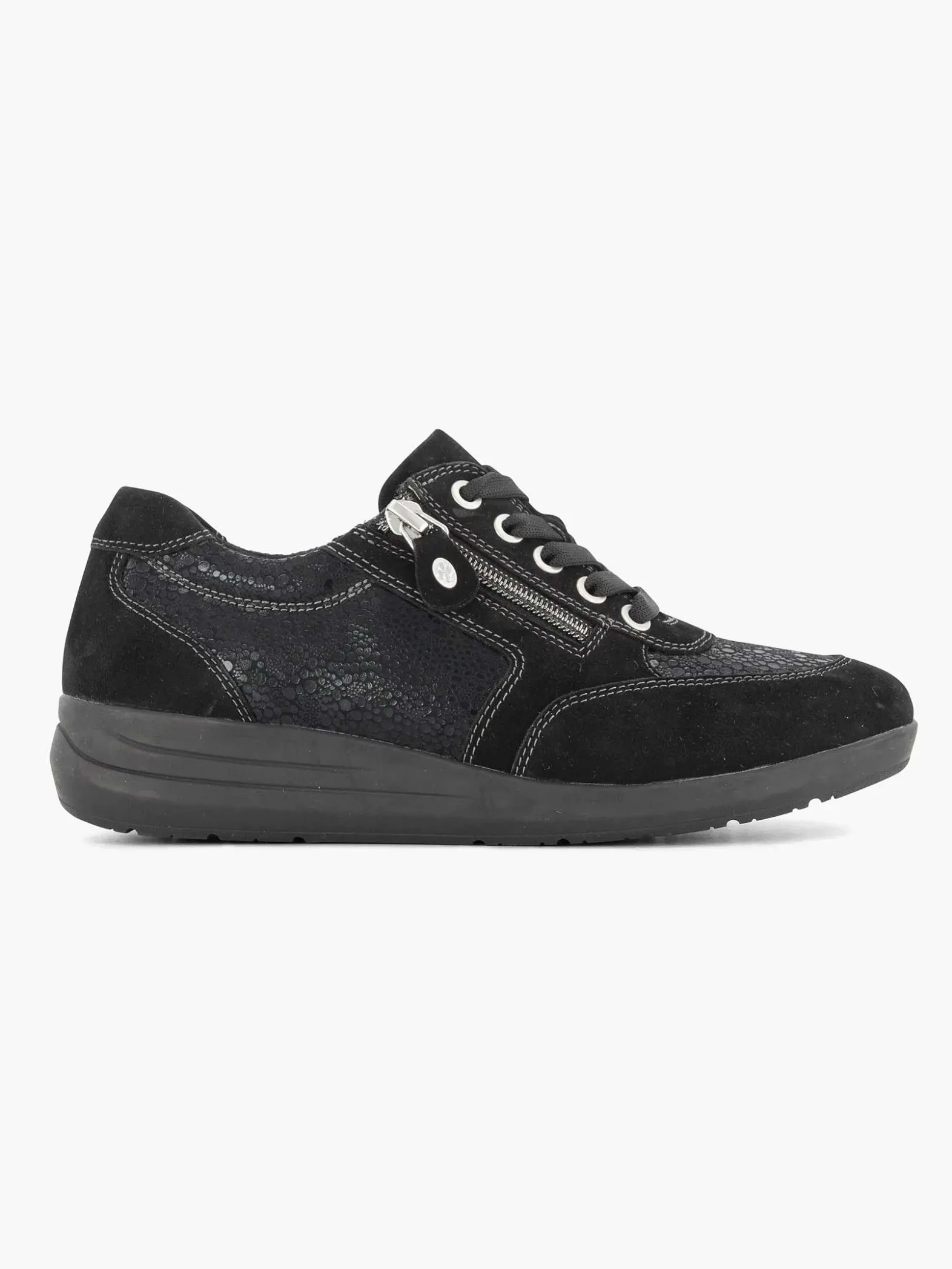 Medicus Zwarte Leren Comfort Sneaker-Dames Comfort Schoenen