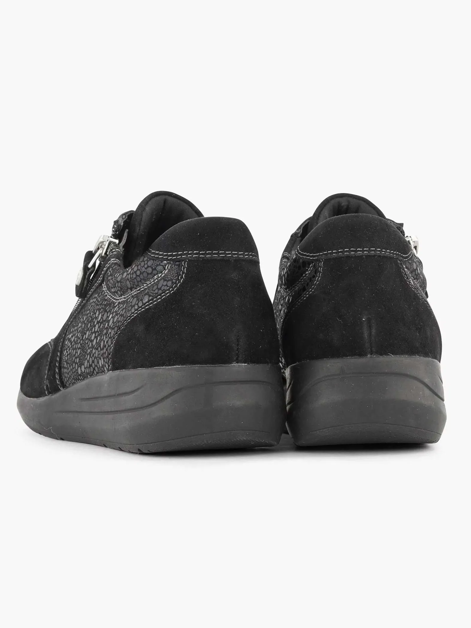 Medicus Zwarte Leren Comfort Sneaker-Dames Comfort Schoenen
