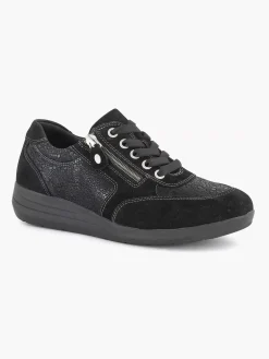 Medicus Zwarte Leren Comfort Sneaker-Dames Comfort Schoenen