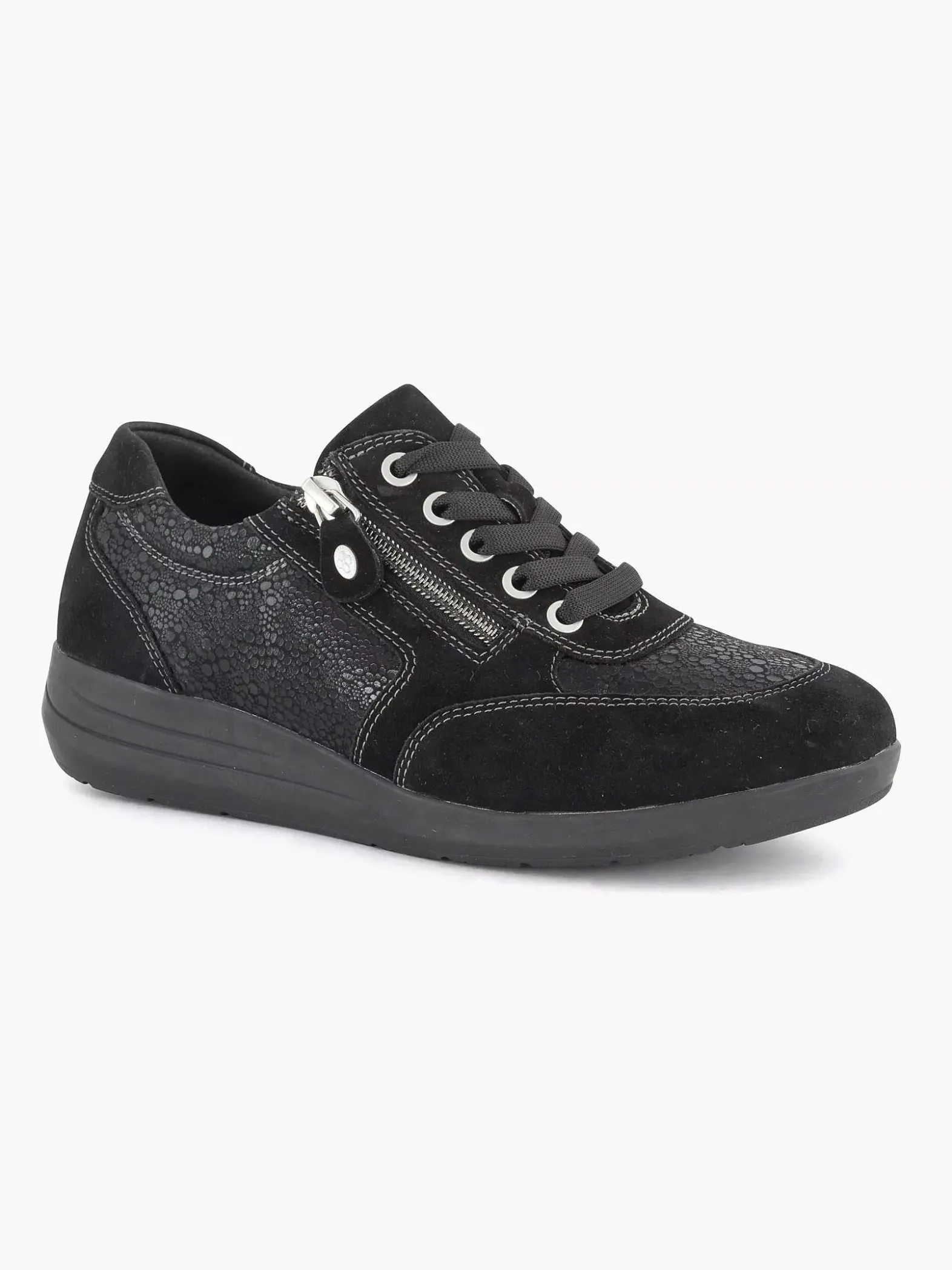 Medicus Zwarte Leren Comfort Sneaker-Dames Comfort Schoenen