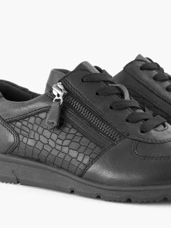 Medicus Zwarte Leren Comfort Sneaker-Dames Comfort Schoenen