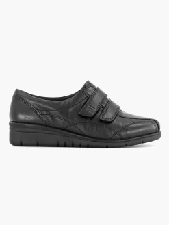 Medicus Zwarte Leren Comfort Sneaker Klittenband-Dames Sneakers