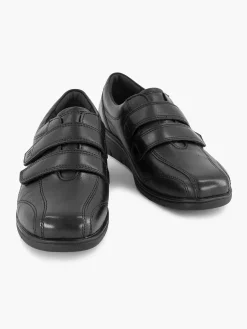 Medicus Zwarte Leren Comfort Sneaker Klittenband-Dames Sneakers