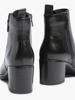 5th Avenue Zwarte Leren Enkellaars Hak-Dames Enkellaarzen & Boots